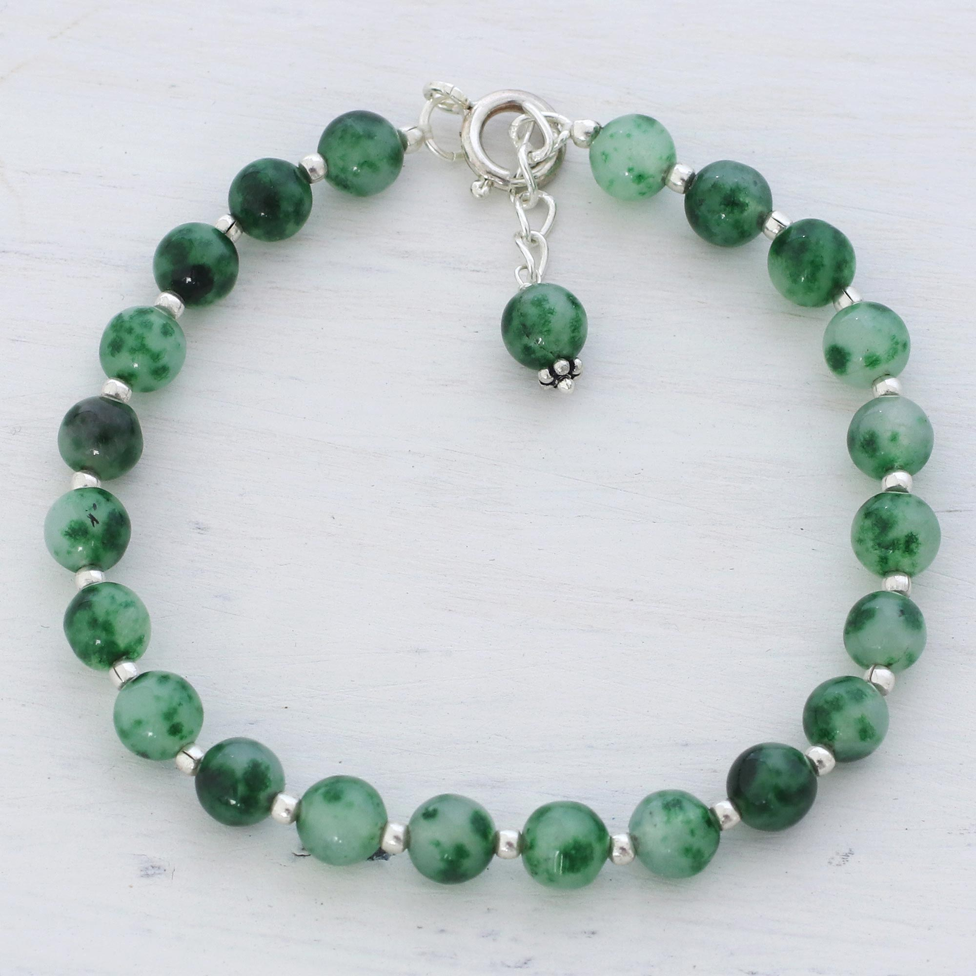 Quartz and Silver Beaded Bracelet in Green from India - Happy Delight ...