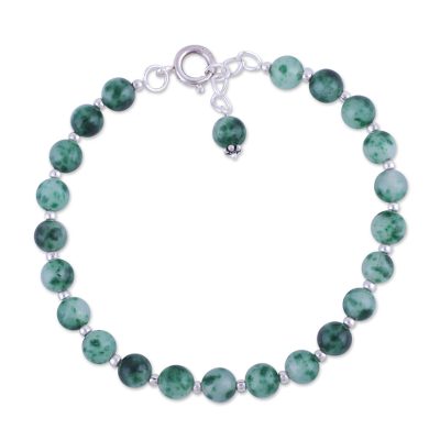 Quartz and Silver Beaded Bracelet in Green from India