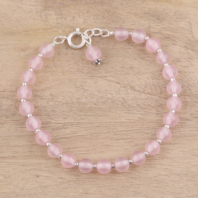 Quartz beaded bracelet, 'Pink Delight' - Handmade Dyed Pink Quartz Beaded Bracelet from India