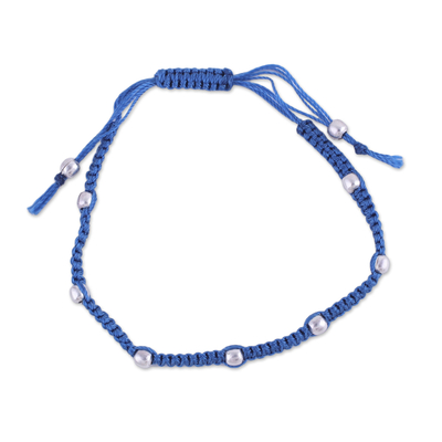 Sterling silver beaded bracelet, 'Peaceful Song in Azure' - Sterling Silver Beaded Bracelet in Azure from India
