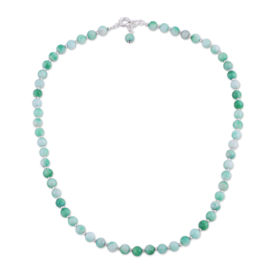 Quartz beaded necklace, 'Happy Delight in Light Green' - Quartz and Silver Beaded Necklace in Light Green from India