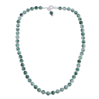 Quartz beaded necklace, 'Happy Delight in Green' - Green Quartz and Silver Beaded Necklace from India