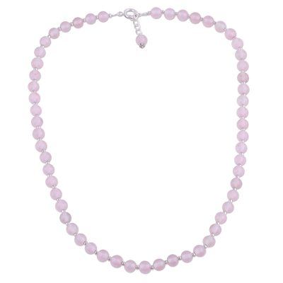 Quartz and Silver Beaded Necklace in Pink from India