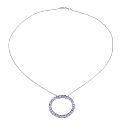 Circular Rhodium Plated Tanzanite Necklace from India