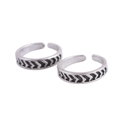 Sterling silver toe rings, 'Way To Relaxation' (pair) - Pair of Sterling Silver Toe Rings from India