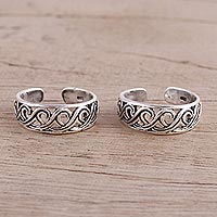 Anillos de dedo del pie de plata esterlina, 'Remolinos fascinantes' (par) - Par de anillos de dedo del pie hechos a mano en plata esterlina de la India