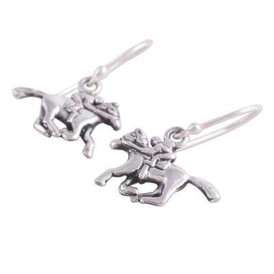 Sterling silver dangle earrings, 'Winning Horses' - Handcrafted Sterling Silver Horse Dangle Earrings from India