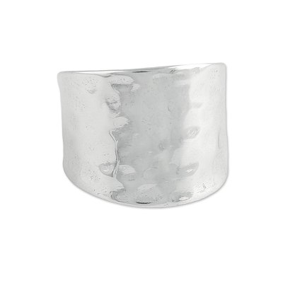 Sterling silver band ring, 'Lustrous Trend' - Handcrafted Hammered Sterling Silver Band Ring