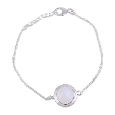 Rainbow moonstone pendant bracelet, 'Circular Shine' - Rainbow Moonstone and Sterling Silver Bracelet from India