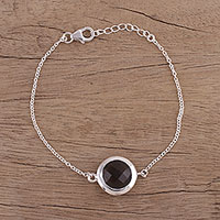 Smoky quartz pendant bracelet, 'Circular Shine' - Smoky Quartz and Sterling Silver Bracelet from India