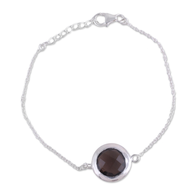 Smoky Quartz and Sterling Silver Bracelet from India