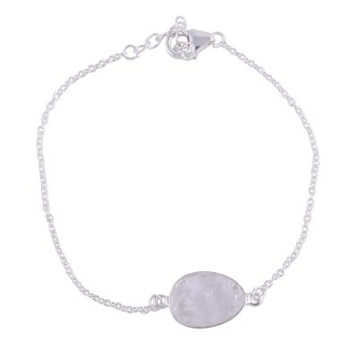 Quartz pendant bracelet, 'Trendy Egg' - Quartz and Sterling Silver Pendant Bracelet from India