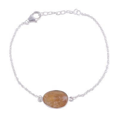 Citrine pendant bracelet, 'Trendy Egg' - Citrine and Sterling Silver Pendant Bracelet from India