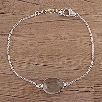Prasiolite pendant bracelet, 'Trendy Egg' - Prasiolite and Sterling Silver Pendant Bracelet from India
