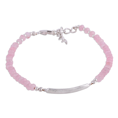 Rose quartz pendant bracelet, 'Beauty Is Infinite' - Rose Quartz Beaded Pendant Bracelet from India