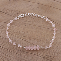 Rose quartz link bracelet, 'Luminous Pink' - Rose Quartz and Sterling Silver Link Bracelet from India