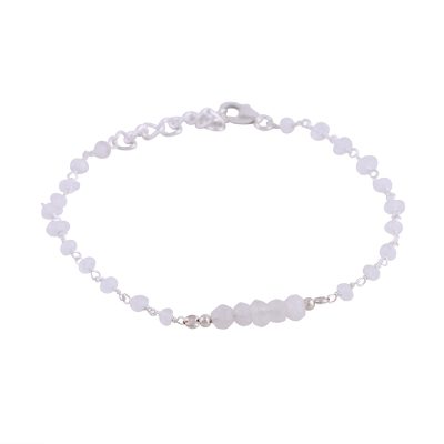 Rainbow moonstone link bracelet, 'Luminous White' - Rainbow Moonstone and Sterling Silver Link Bracelet