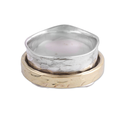 Sterling silver and brass meditation spinner ring, 'Contrasting Beauty' - Sterling Silver and Brass Meditation Ring from India
