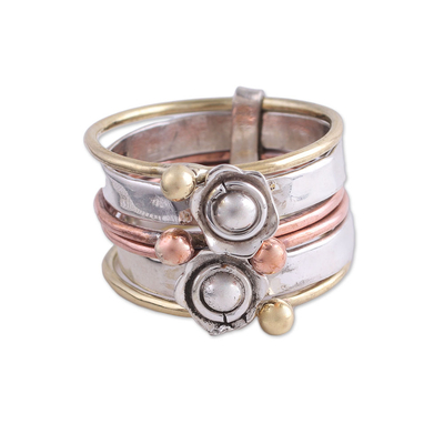 Fair Trade Sterling Silver Copper and Brass Meditation Ring - Metallic ...