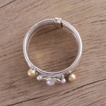 Cultured pearl meditation spinner ring, 'Luminous Floral' - Cultured Pearl and Sterling Silver Meditation Spinner Ring