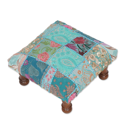 Embellished ottoman, 'Rajasthani Patchwork' - Fair Trade Embellished Ottoman Foot Stool from India