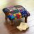 Embellished ottoman, 'Lapis Patchwork' - Fair Trade Embellished Ottoman Foot Stool from India thumbail