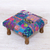 Embellished ottoman, 'Lapis Patchwork' - Fair Trade Embellished Ottoman Foot Stool from India (image 2b) thumbail