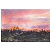 'Path to Malda' - Evocative Watercolor Painting of Sunset Landscape