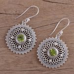 Peridot dangle earrings, 'Green Suns' - Peridot and Sterling Silver Dangle Earrings from India