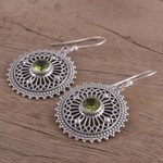 Peridot dangle earrings, 'Green Suns' - Peridot and Sterling Silver Dangle Earrings from India