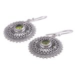 Peridot dangle earrings, 'Green Suns' - Peridot and Sterling Silver Dangle Earrings from India