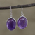 Amethyst dangle earrings, 'Glowing Delight' - Oval Amethyst and Silver Dangle Earrings from India (image 2) thumbail