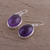 Amethyst dangle earrings, 'Glowing Delight' - Oval Amethyst and Silver Dangle Earrings from India (image 2b) thumbail