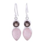 Rose quartz and smoky quartz dangle earrings, 'Dazzling Alliance' - Rose and Smoky Quartz Dangle Earrings from India