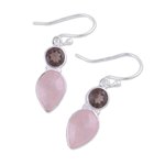 Rose quartz and smoky quartz dangle earrings, 'Dazzling Alliance' - Rose and Smoky Quartz Dangle Earrings from India