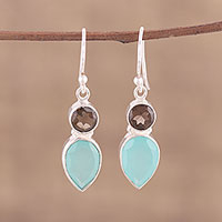 Chalcedony and smoky quartz dangle earrings, 'Dazzling Alliance' - Chalcedony and Smoky Quartz Dangle Earrings from India