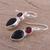 Onyx and garnet dangle earrings, 'Dazzling Alliance' - Handmade Black Onyx and Garnet Dangle Earrings from India (image 2c) thumbail