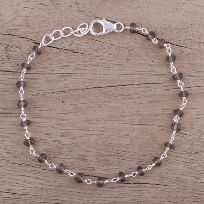 Smoky quartz link bracelet, 'Beautiful Saga' - Handmade Adjustable Smoky Quartz Link Bracelet from India