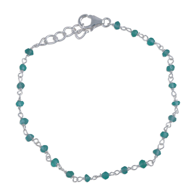 Onyx link bracelet, 'Beautiful Saga' - Handmade Adjustable Green Onyx Link Bracelet from India