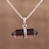 Smoky quartz pendant necklace, 'Entrancing Crystal' - Adjustable Smoky Quartz Crystal Pendant Necklace from India