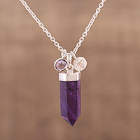 Amethyst pendant necklace, 'Purple Energy' - Adjustable Amethyst Pendant Necklace from India