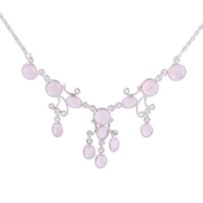 Rose quartz pendant necklace, 'Pink Gloss' - Elegant Rose Quartz Pendant Necklace from India