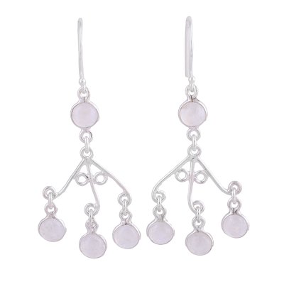 Rainbow moonstone chandelier earrings, 'Mystic Swing' - Rainbow Moonstone Chandelier Earrings from India