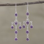 Amethyst chandlier earrings, 'Majestic Fantasy' - Amethyst and Silver Chandelier Earrings from India