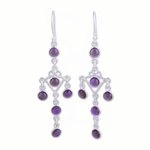 Amethyst chandlier earrings, 'Majestic Fantasy' - Amethyst and Silver Chandelier Earrings from India