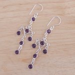 Amethyst chandlier earrings, 'Majestic Fantasy' - Amethyst and Silver Chandelier Earrings from India