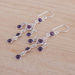 Amethyst chandlier earrings, 'Majestic Fantasy' - Amethyst and Silver Chandelier Earrings from India