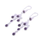 Amethyst chandlier earrings, 'Majestic Fantasy' - Amethyst and Silver Chandelier Earrings from India