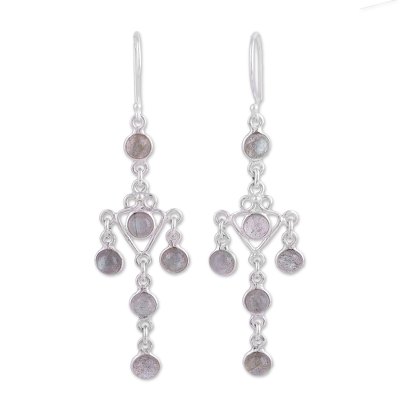 Labradorite chandelier earrings, 'Majestic Fantasy' - Labradorite and Silver Chandelier Earrings from India