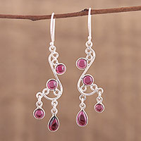 Garnet chandelier earrings, 'Windy Dance'